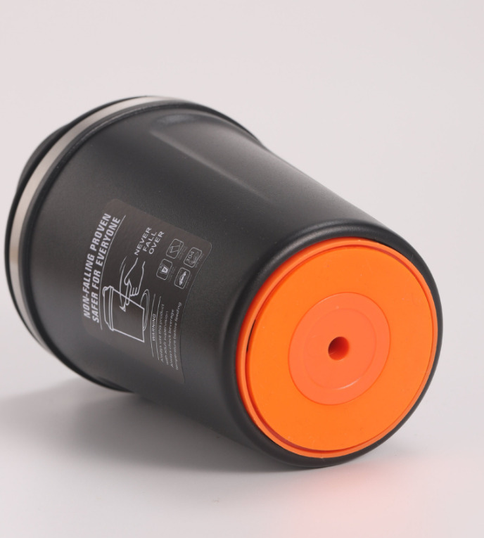 J-grip Suction Mug - Stainless Steel, 380ml , Black & White - Anti-fall Suction Design, Leakproof Silicone Gasket, Double Walled Insulation, Easy Clean Opening