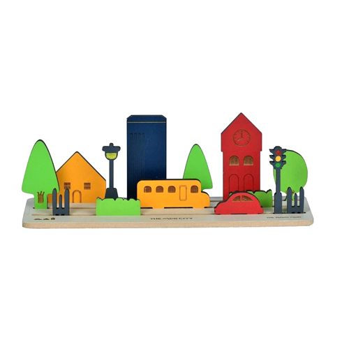 Mini City 15 Pieces 3D Theme Story Board - Durable Wooden, Multicolour Educational Toy for Imaginative Play & Learning