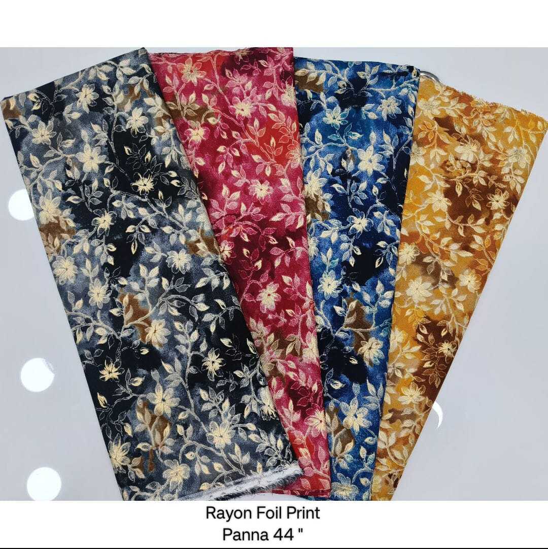 Rayon Fabric - 44 Inches Width, 150 Gsm, Gold Foil Print | Kurti Fabric For Dress Making & Other Apparel, Good Colorfastness, <5% Shrinkage