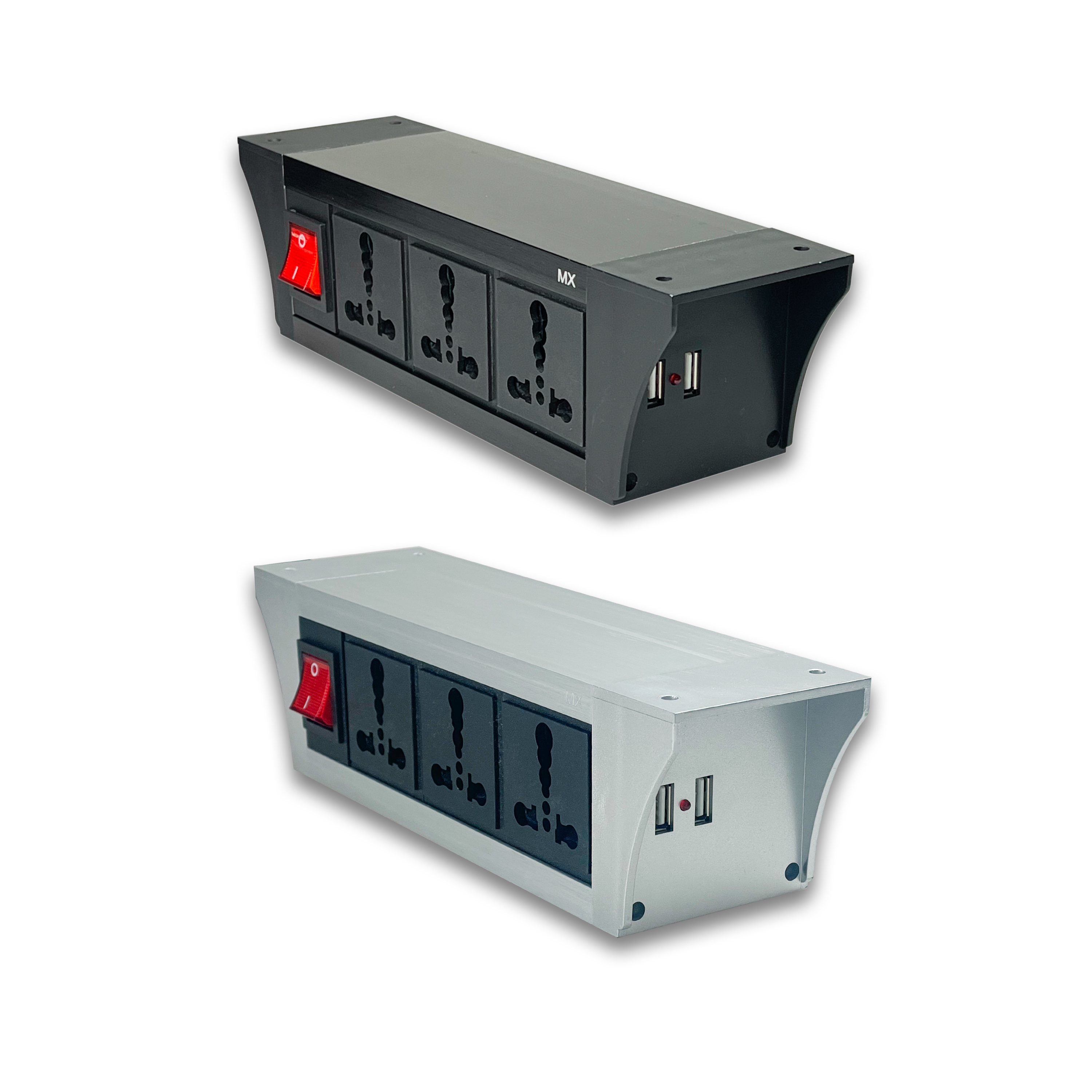 Mx Under Desk Power Console - 6/16 A Uni Socket, 2x Usb 2.4 Amp, Dual Pole Led Indicator Switch, Available In Black And Silver - 95w Usb-c Fast Charging For Laptops, Ideal For Home And Office Use