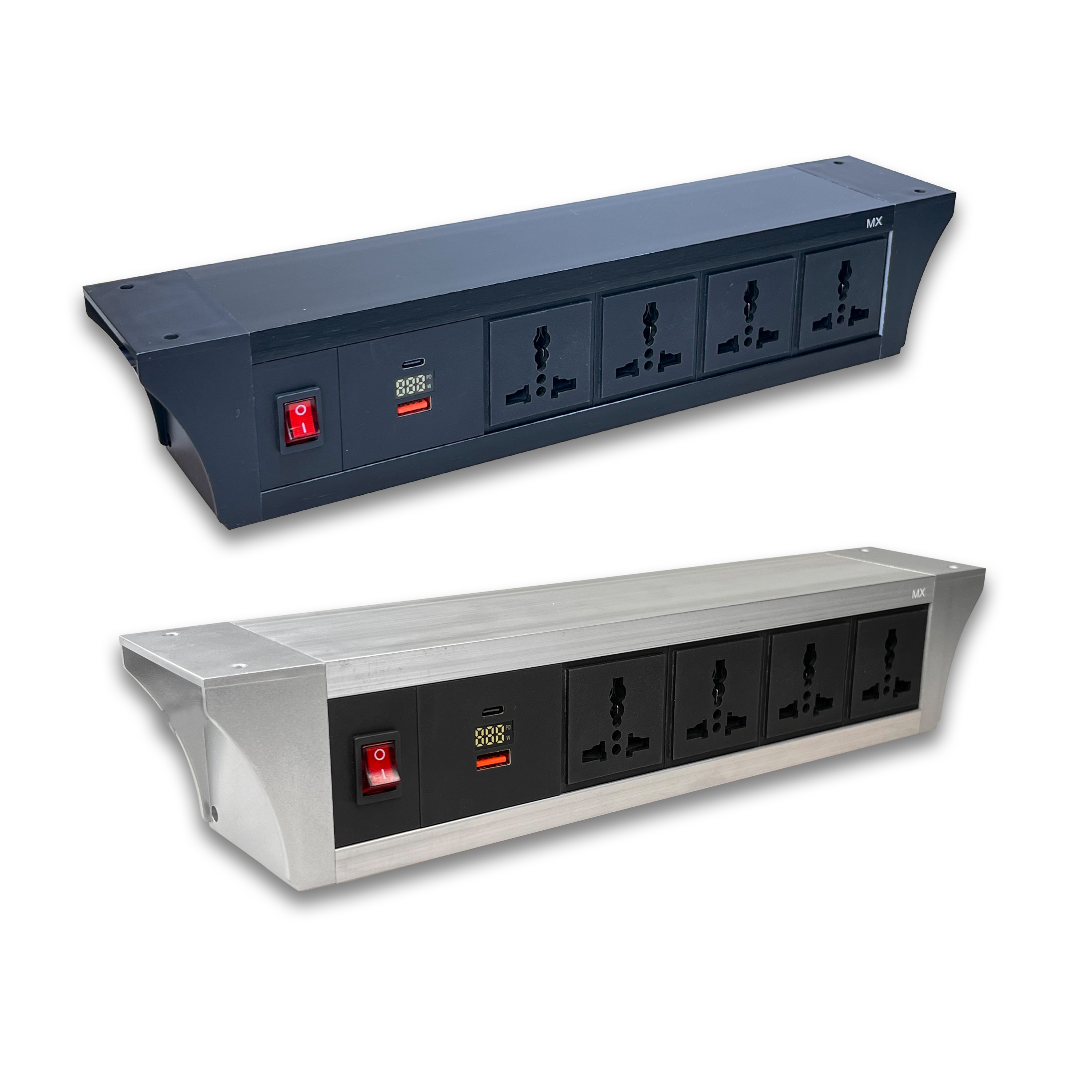 Pdu Under Table 2/3/4/6 Uni Socket 6/13 A With 30w Pd Port With Display And Dual Pole Led Ind. Switch Mx 6419b / 6420b / 6421b / 6422b