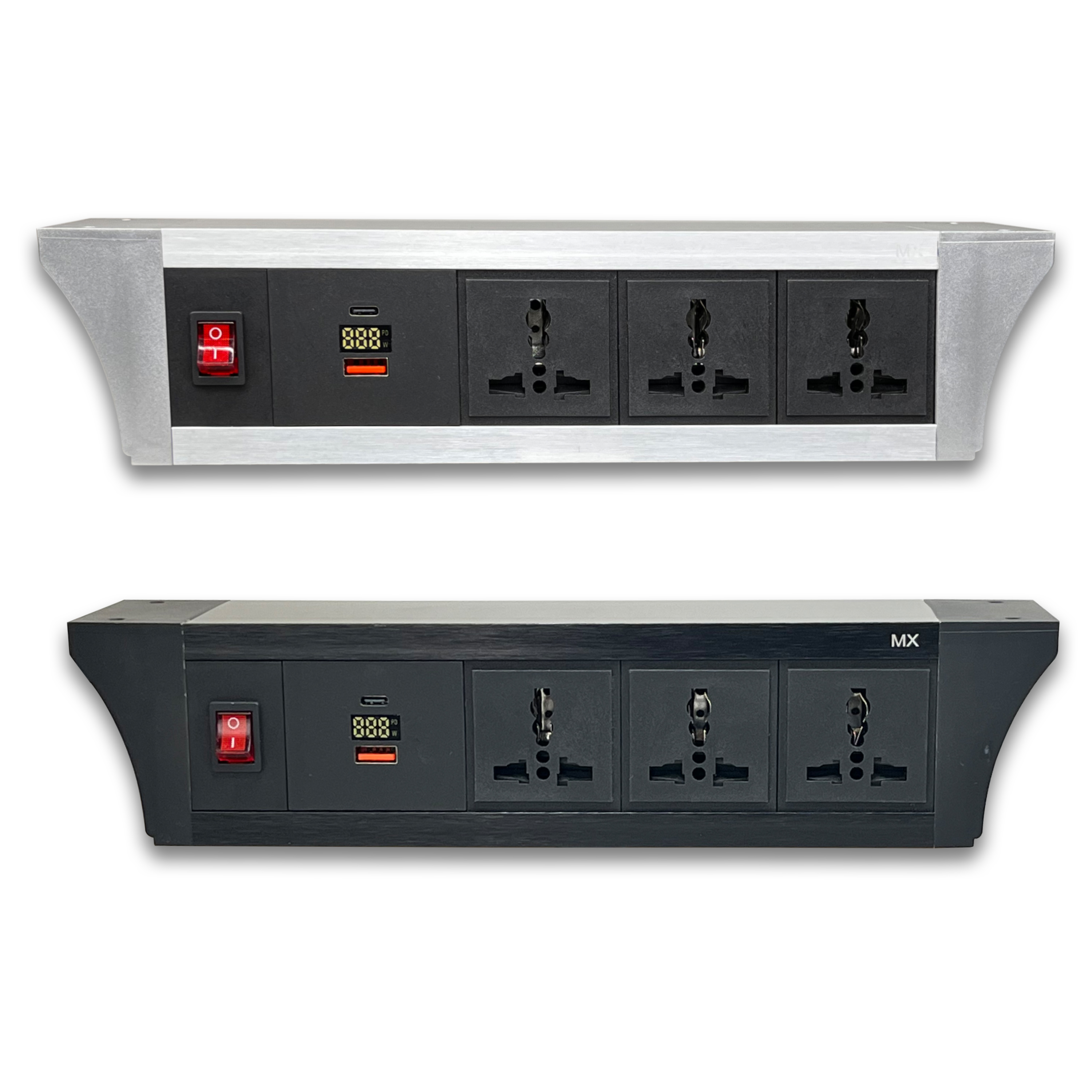 Pdu Under Table 2/3/4/6 Uni Socket 6/13 A With 30w Pd Port With Display And Dual Pole Led Ind. Switch Mx 6419b / 6420b / 6421b / 6422b