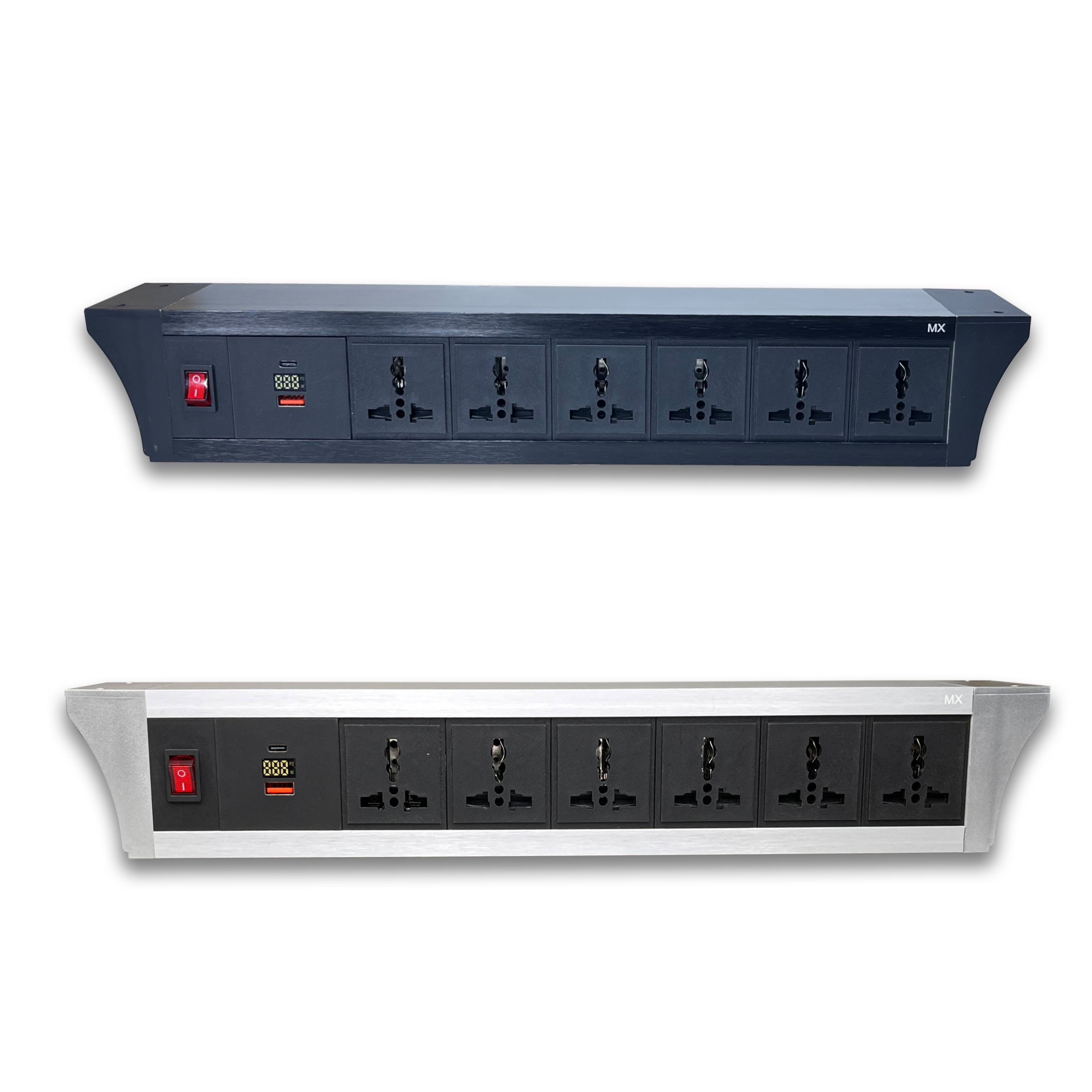 Pdu Under Table 2/3/4/6 Uni Socket 6/13 A With 30w Pd Port With Display And Dual Pole Led Ind. Switch Mx 6419b / 6420b / 6421b / 6422b