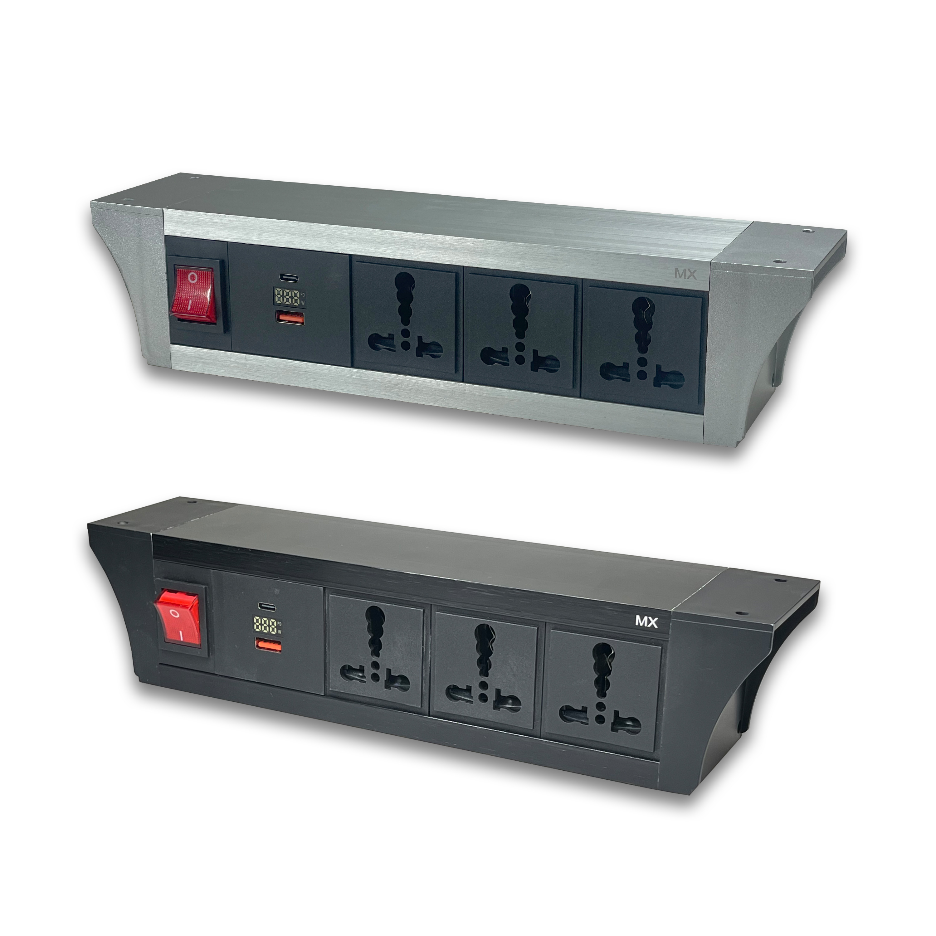 Pdu Under Table 2/3/4/6 Uni Socket 6/16 A With Usb A And Type C 30w Pd Port With Display With Dual Pole Led Ind. Switch Mx 6427b / 6428b / 6429b / 6430b