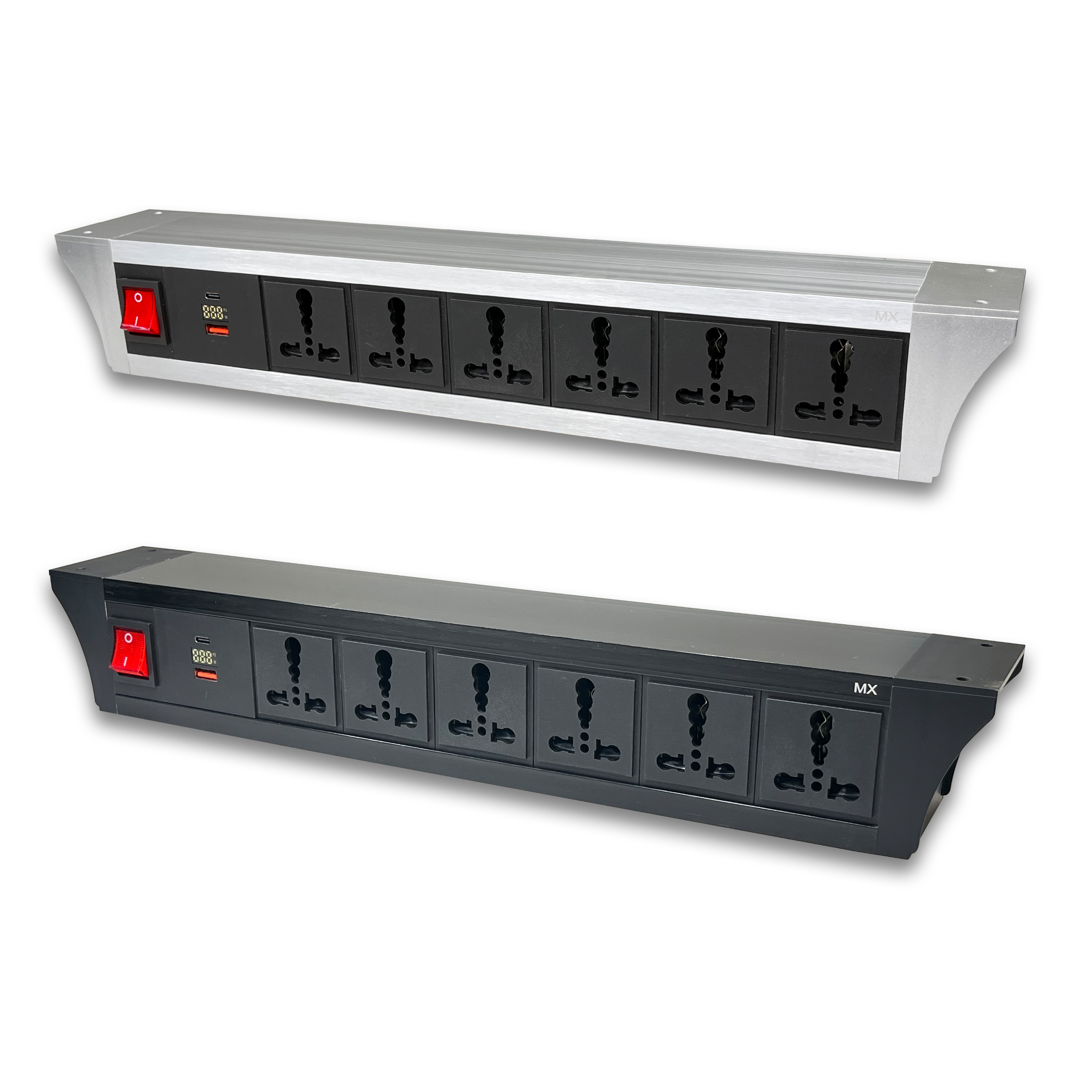 Pdu Under Table 2/3/4/6 Uni Socket 6/16 A With Usb A And Type C 30w Pd Port With Display With Dual Pole Led Ind. Switch Mx 6427b / 6428b / 6429b / 6430b