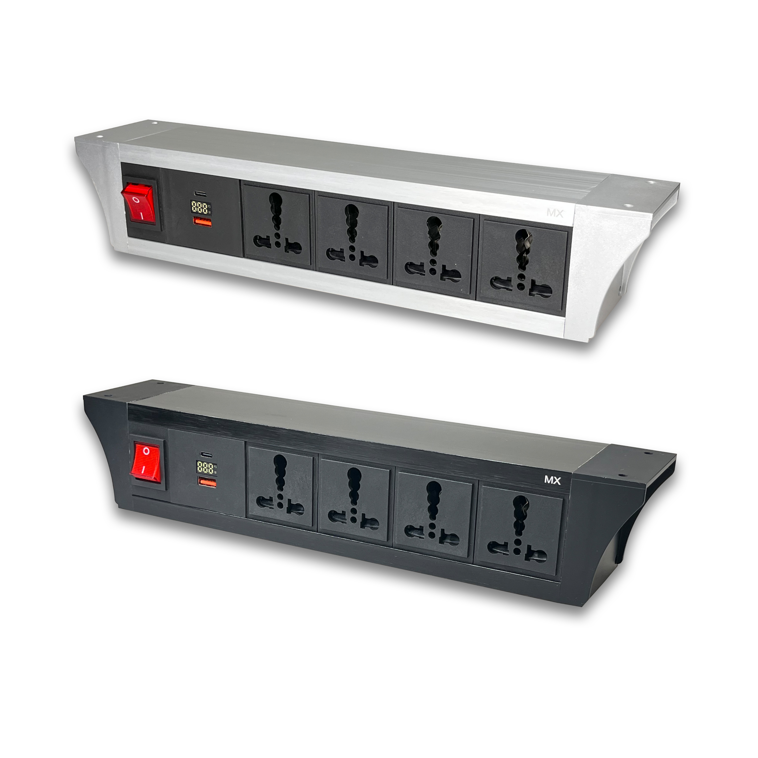 Pdu Under Table 2/3/4/6 Uni Socket 6/16 A With Usb A And Type C 30w Pd Port With Display With Dual Pole Led Ind. Switch Mx 6427b / 6428b / 6429b / 6430b