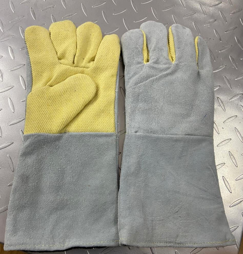 Leather Kevlar Gloves - Full Finger Design | Heat Resistant, Yellow Color, Plain Pattern