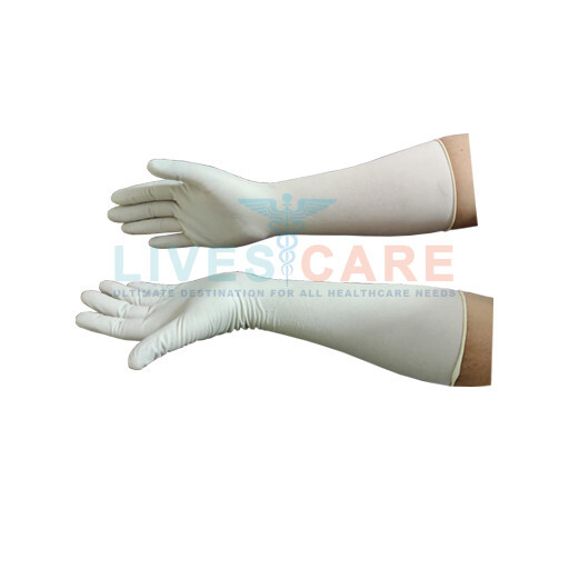 Long Cuff Latex Gynecological Gloves - Natural Rubber Latex, Approx. 400 Mm & 450 Mm, White , Anatomically Shaped, Beaded Cuff, Powder-free, Bisque Finish