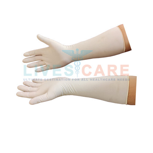 Long Cuff Latex Gynecological Gloves - Natural Rubber Latex, Approx. 400 Mm & 450 Mm, White , Anatomically Shaped, Beaded Cuff, Powder-free, Bisque Finish