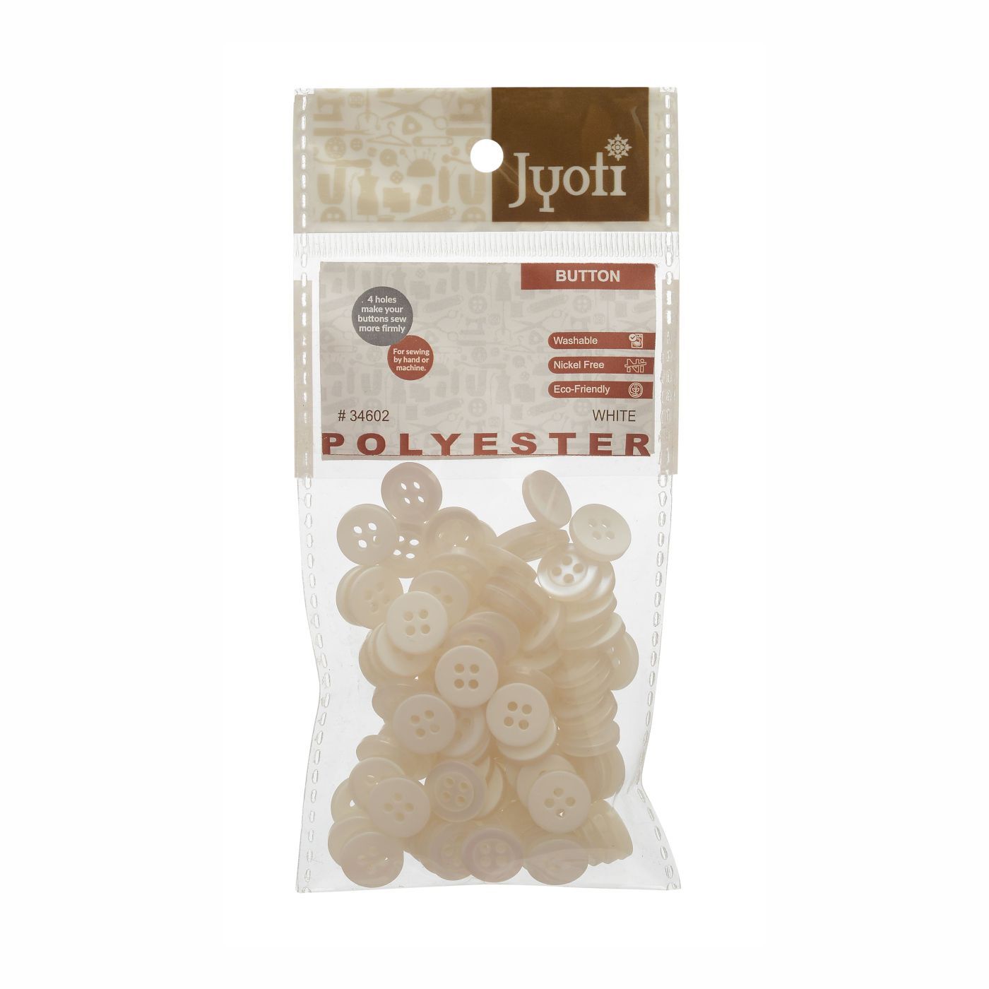 Shirt Button - Plastic Material, 18 L Size, Round Shape, White Color | 4 Holes, Flatback Style With Stone Closure