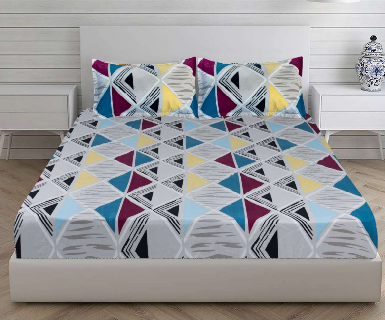 King Size Cotton Bedsheet (Code-x100) - 108x108 Inch | Available In Fitted And Flat, Multiple Elegant Designs