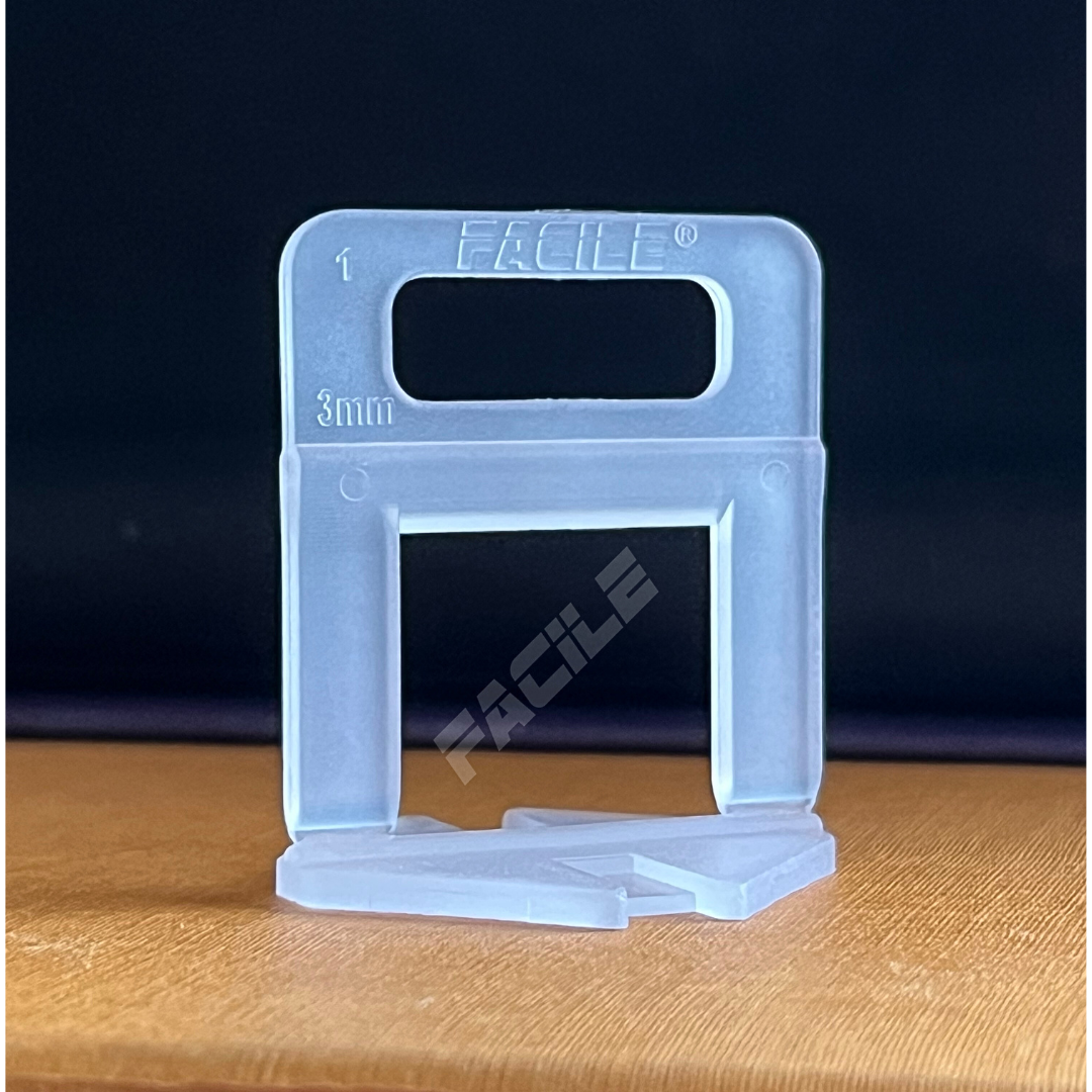 Facileâ® Tile Leveling System Clip Big 3mm - Plastic, White | Interlocking Design For Lippage Free Finish, Reusable Caps, Quick Installation