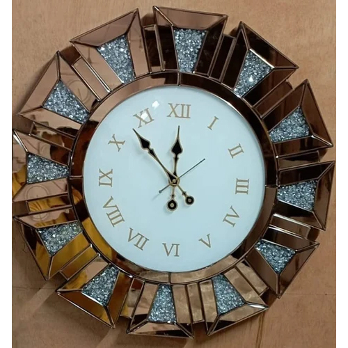 Glass Analog Wall Clock - Plastic Material, 24x24 Inches , Brown Color, Silent Sweep Second Hand, Polished Finish