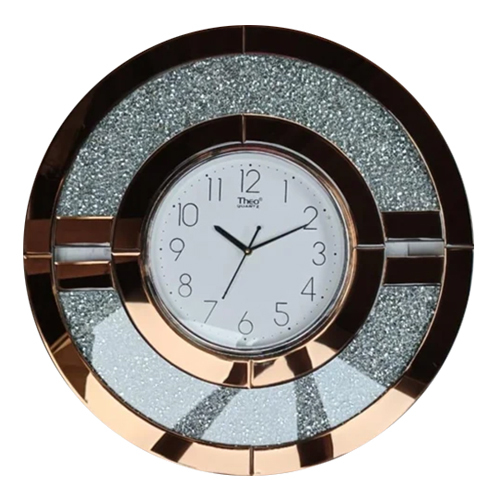 Glass Analog Wall Clock - Plastic Material, 24x24 Inches , Brown Color, Silent Sweep Second Hand, Polished Finish