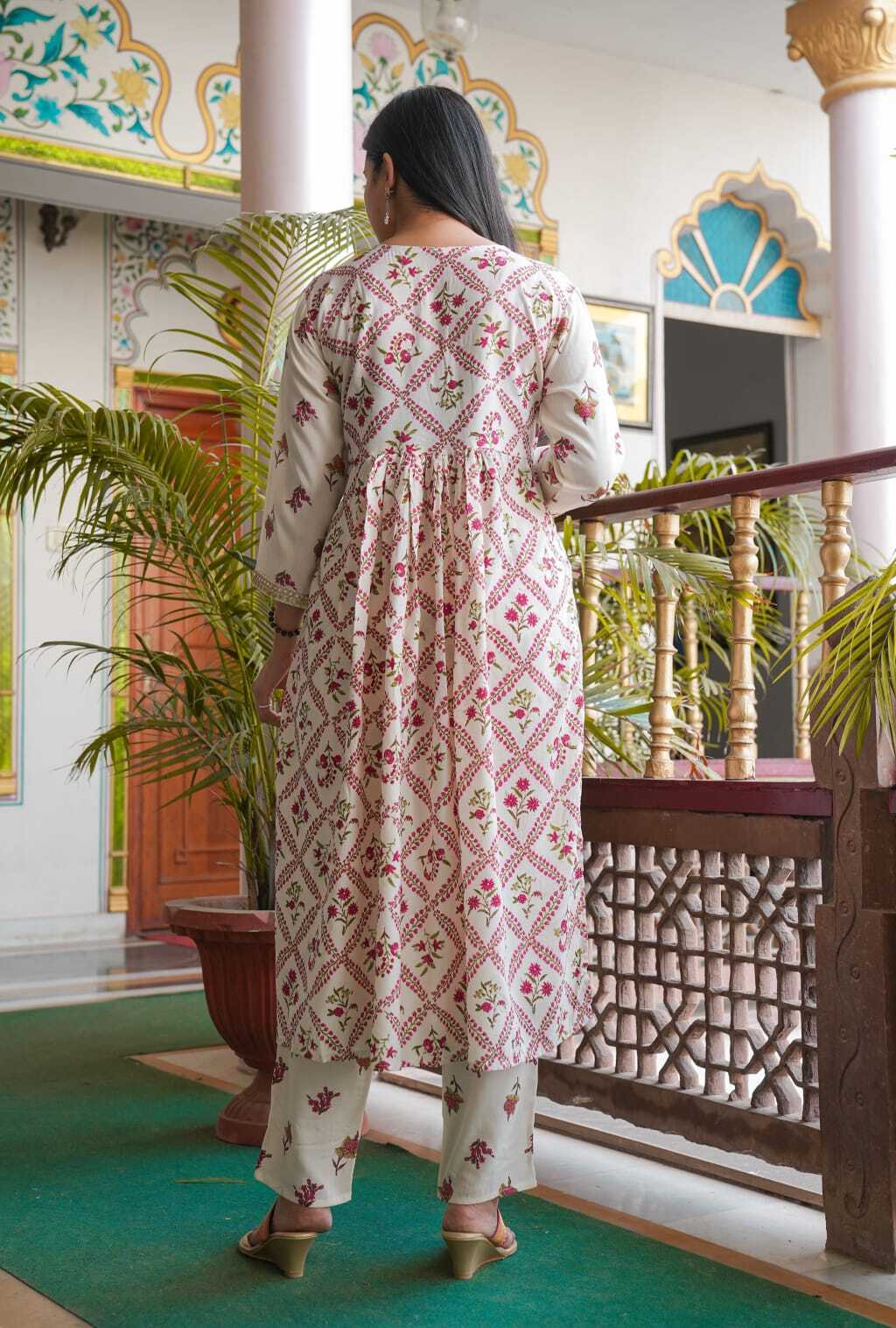 Ladies Kurti - Cotton Blend, Free Size, Multicolor | Knee-length, V-neck, Full Sleeves, Printed Pattern With Tassels Decoration, Opaque, Handwash