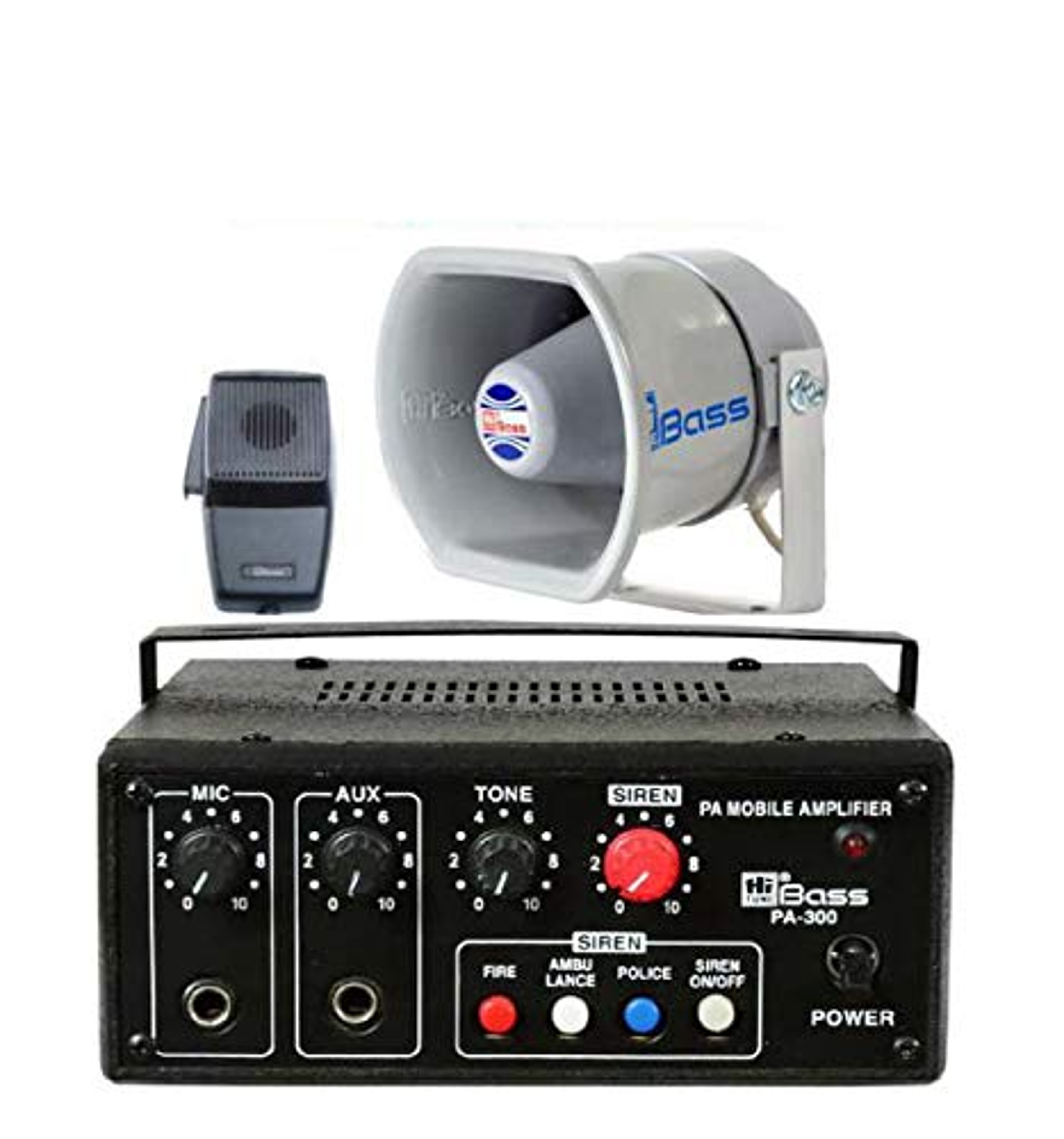 Pa Amplifier With Microphone And Horn Speaker - Red & White | 12v Dc Car Siren System With Three Tone Siren, Sound Control & Push To Talk Mic