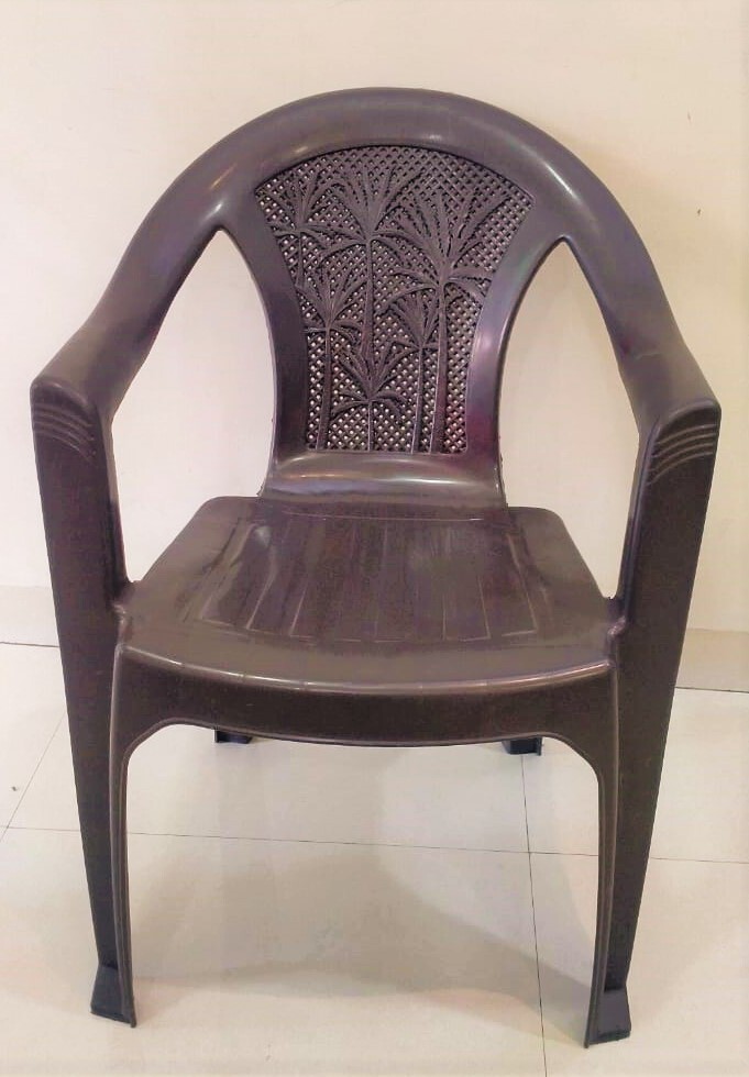 Plastic Chair - Medium Back, Stationary, Set Of 1 | Brown Plastic, Armrest Design, Home Furniture For Versatile Usage