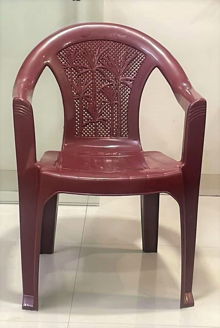 Plastic Chair - Medium Back, Stationary, Set Of 1 | Brown Plastic, Armrest Design, Home Furniture For Versatile Usage