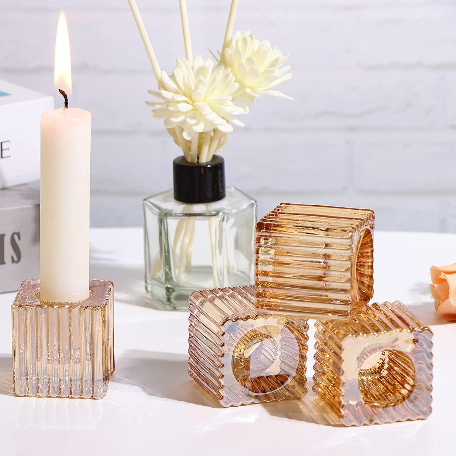 Candle Holder 17 - Iron Material 1.57x1.57x1.57 Inches Amber Color | Handmade Polished Finish Ideal For Weddings Birthdays & Home Decoration