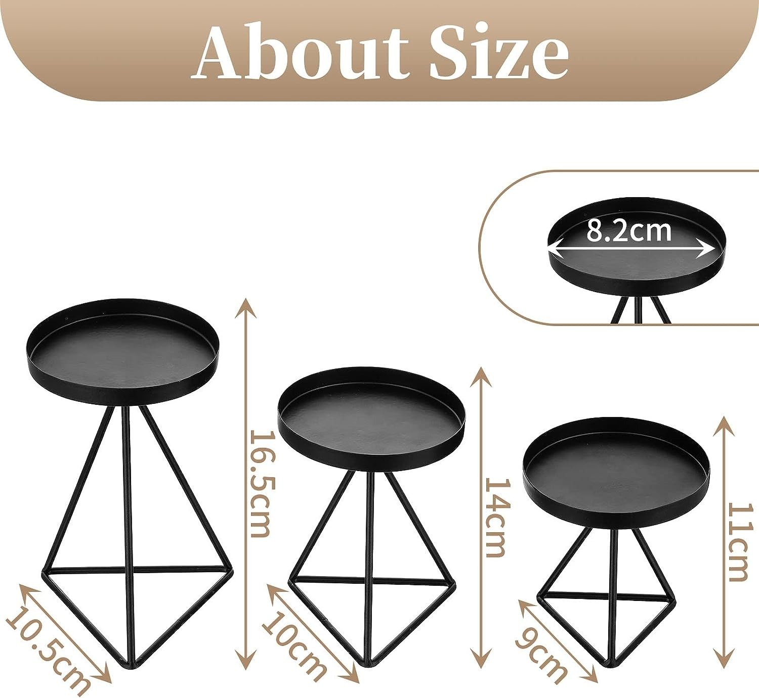 Candle Holder Wire - Set Of 3 Decorative Iron Pillar Holders, Small: 11cm, Medium: 14cm, Large: 17.5cm, Vintage Black For Weddings, Home & Parties