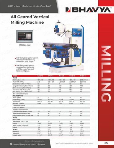 White And Blue All Geared Vertical Milling Machine