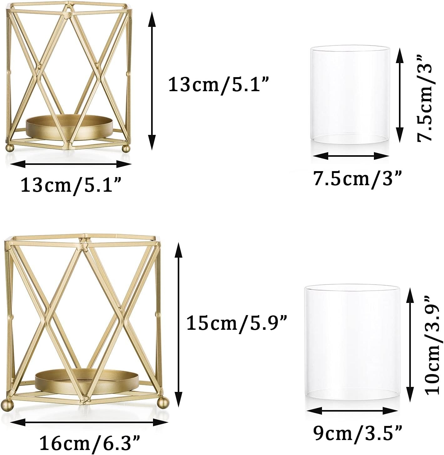 Candle Holder Wire 2 - Metal & Glass, Sizes: Small 5.1'' X 5.1'', Large 6.3'' X 5.9'' | Handmade, Polished Finish, Modern Geometric Design For Weddings & Home Dã©cor