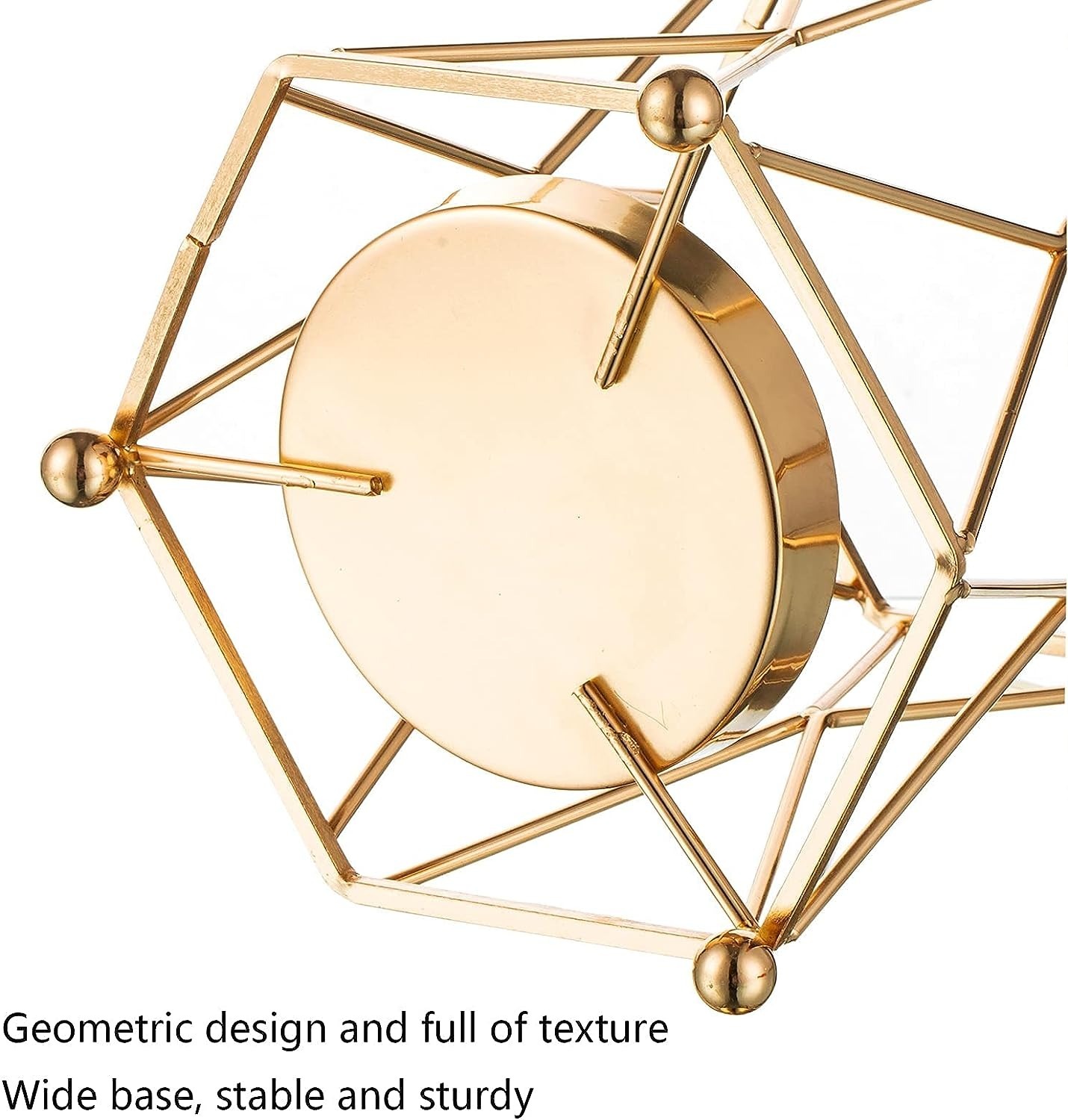 Metal Vase - Metal And Glass Hexagon Geometric Candle Holder Set, 16x16x17 Cm, Gold Finish, Manual Design For Wedding Table Centre Pieces And Decoration