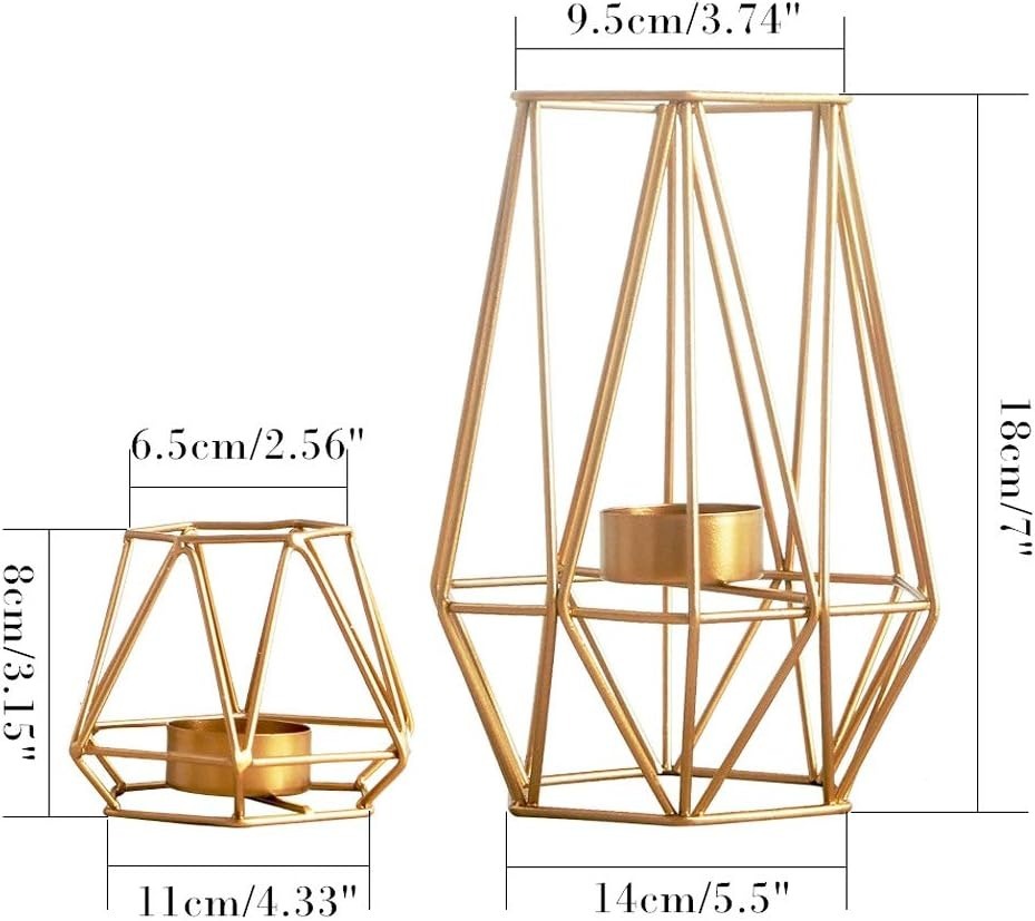 Candle Holder Metal - Wrought Iron Geometric Shape 14x9.5x18 Cm | Handmade, Polished Finish, Modern Arts Inspired Table Decoration Set