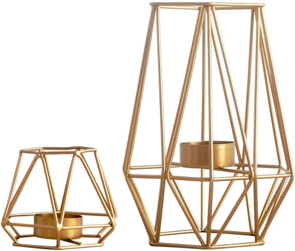Candle Holder Metal - Wrought Iron Geometric Shape 14x9.5x18 Cm | Handmade, Polished Finish, Modern Arts Inspired Table Decoration Set