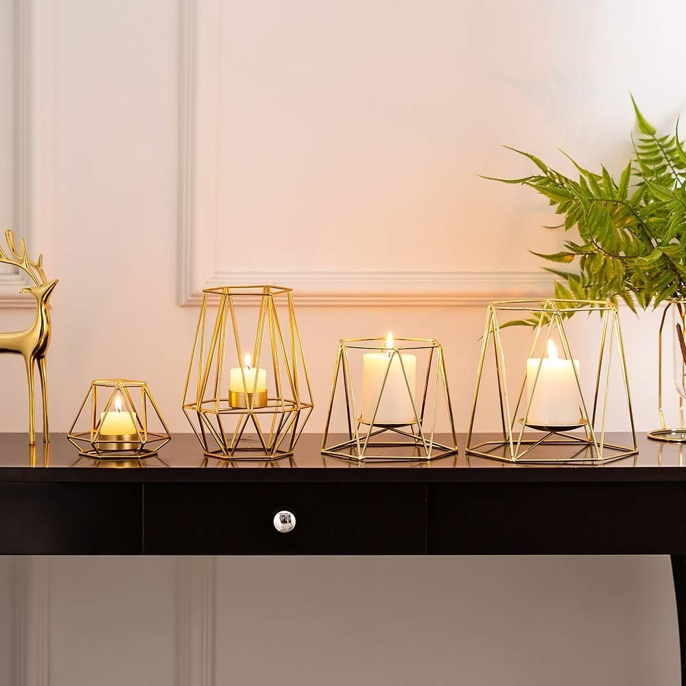 Candle Holder Metal - Wrought Iron Geometric Shape 14x9.5x18 Cm | Handmade, Polished Finish, Modern Arts Inspired Table Decoration Set
