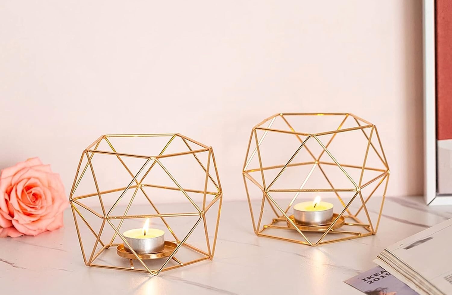 Candle Holder Wire 3 - Wrought Iron, 14l X 11w X 17.8h Cm | Handmade Geometric Shape, Modern Arts Style, Ideal For Weddings And Home Decoration