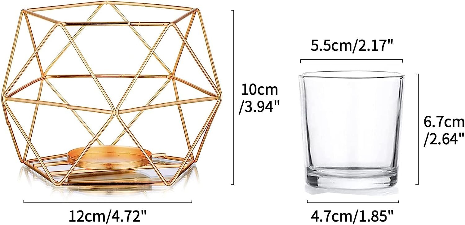 Gold Metal Geometric Tea Light Holder Set Of 2 - 26l X 13.5w X 11h Cm | Handmade Ceramic, Modern Arts Style, Ideal For Home And Wedding Decoration
