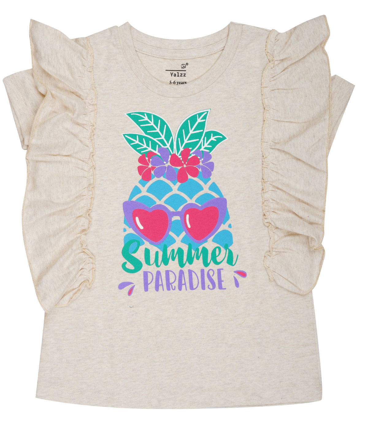 Girls Fancy Top - Oat Melange Fabric | Soft, Breathable Material For Comfortable All-day Wear, Perfect For Casual Outings And Everyday Adventures
