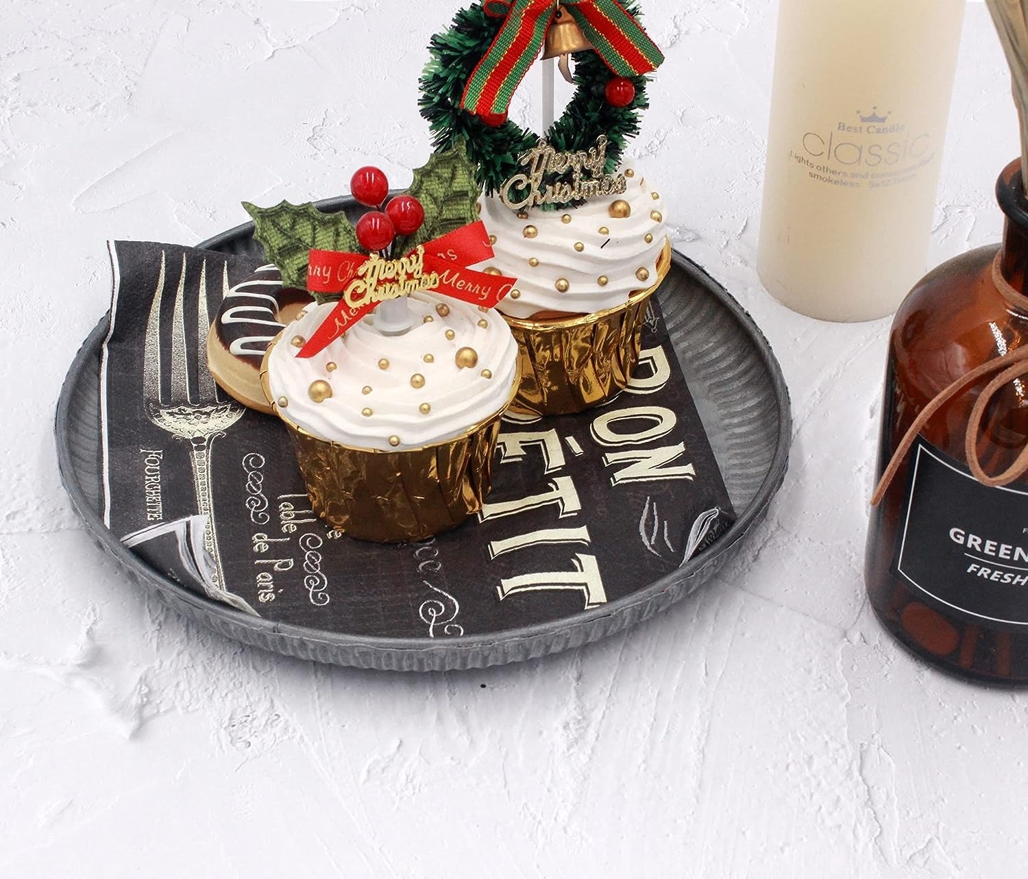 Tray 4 - Galvanized Iron Decorative Tray, 24.9l X 24.9w X 1.8h, Elegant Black Color, Features Stylish Scalloped Edges, Lightweight Design