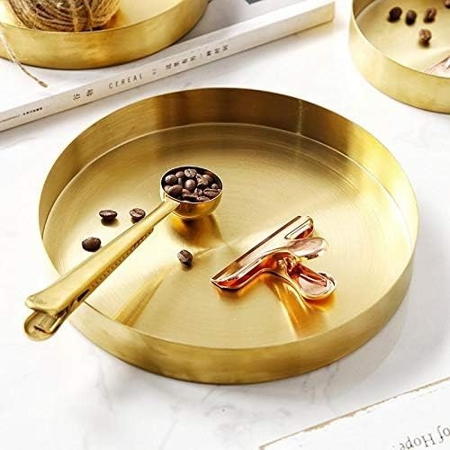 Tray 6 - Round Stainless Steel Serving Tray 22 Cm | Gold Tone, Manual Operation, 14x14x3 Cm Size, Versatile Organiser For Jewellery & Makeup
