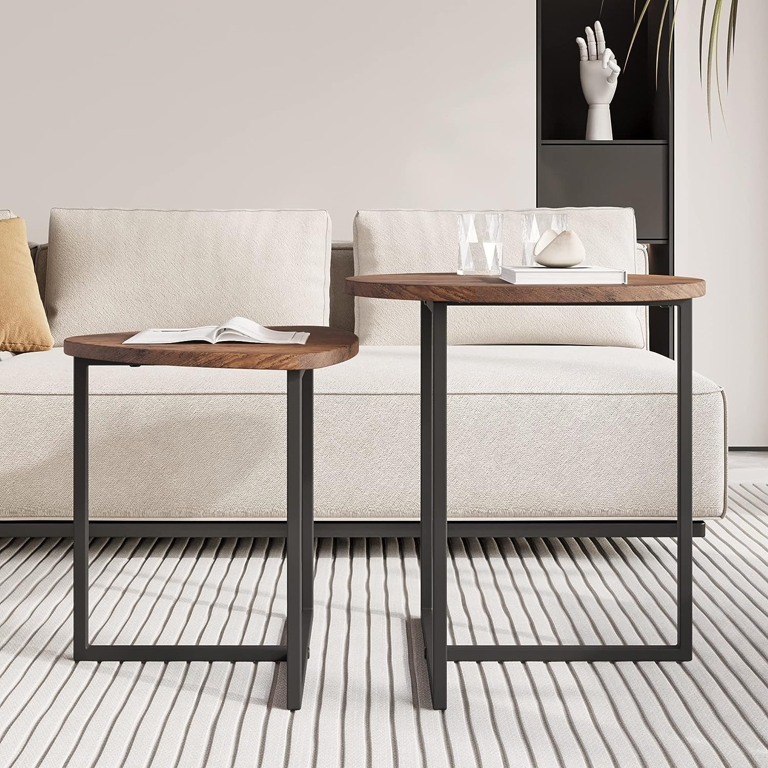 Side Table Set - Large (45x45x50 Cm) & Small (42x40 Cm) | Brown And Black, Manual Operation, Versatile Design