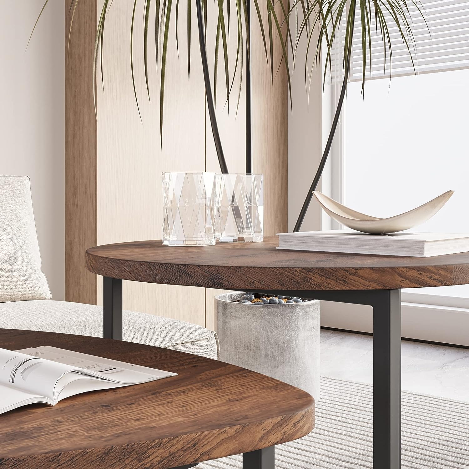 Side Table Set - Large (45x45x50 Cm) & Small (42x40 Cm) | Brown And Black, Manual Operation, Versatile Design