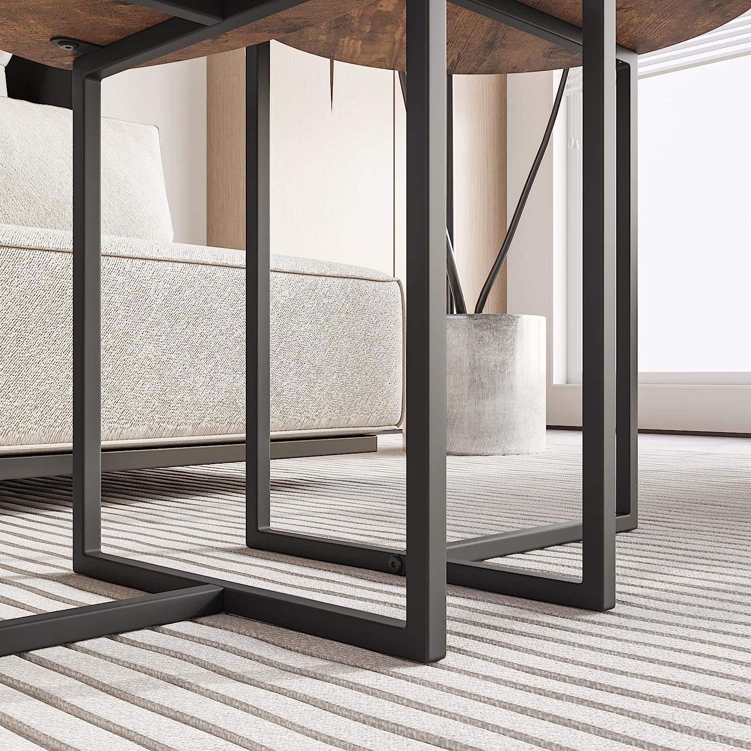 Side Table Set - Large (45x45x50 Cm) & Small (42x40 Cm) | Brown And Black, Manual Operation, Versatile Design