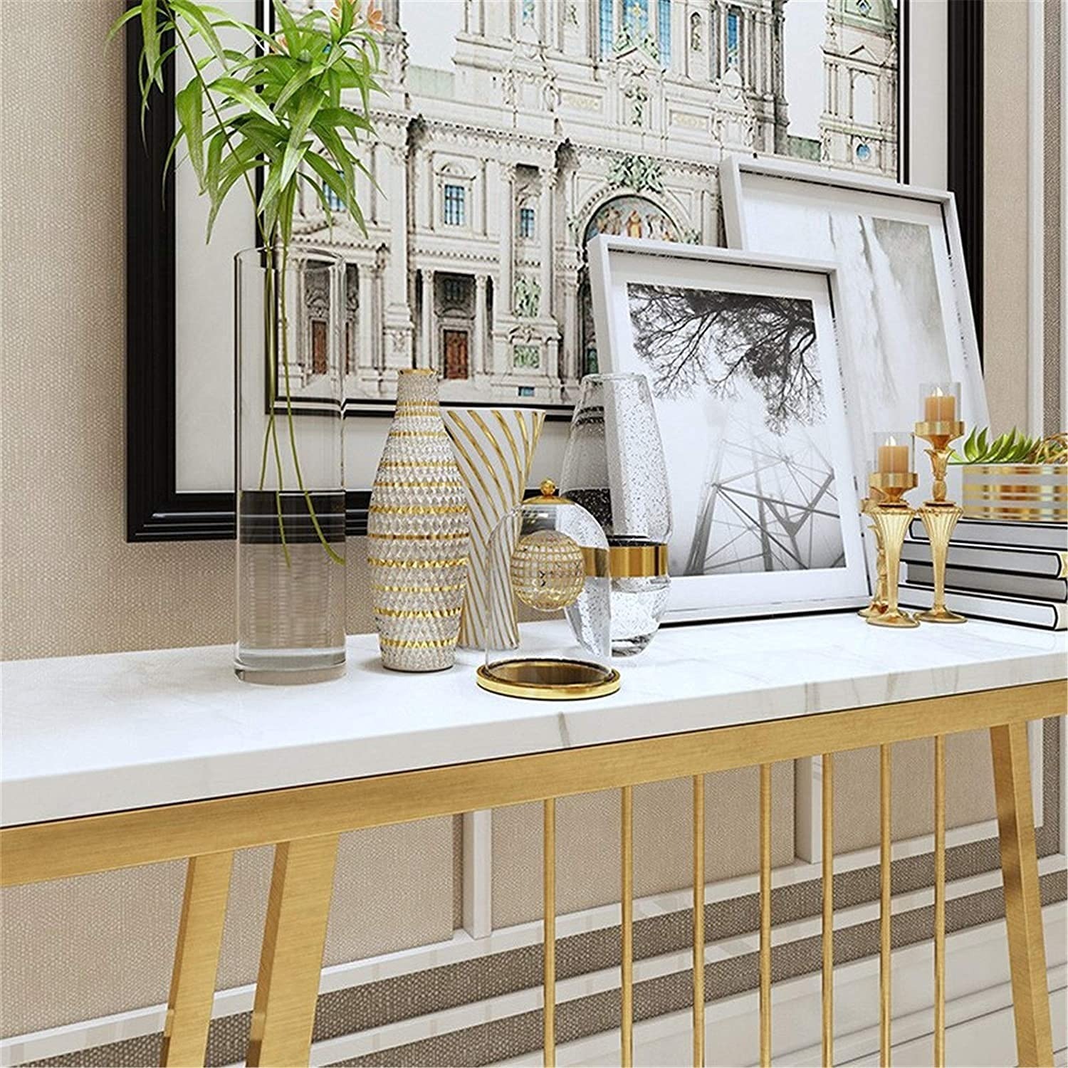 Side Table 2 - 50d X 15w X 15h Centimeters | White And Gold Color Manual Mechanism Modern Minimalist Design For Entryway And Living Room