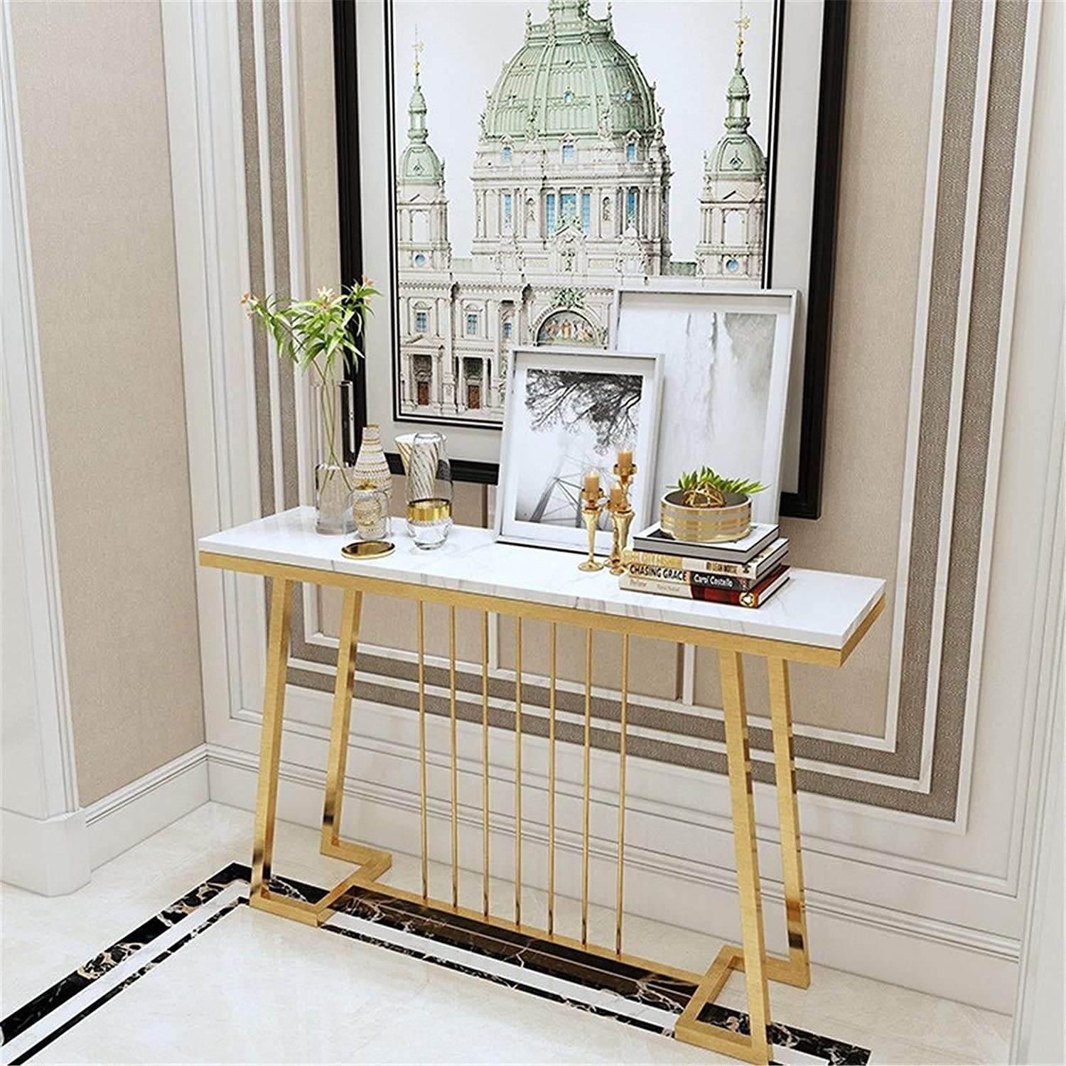 Side Table 2 - 50d X 15w X 15h Centimeters | White And Gold Color Manual Mechanism Modern Minimalist Design For Entryway And Living Room