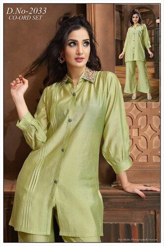 Light Green Roman Silk Co Ord Set