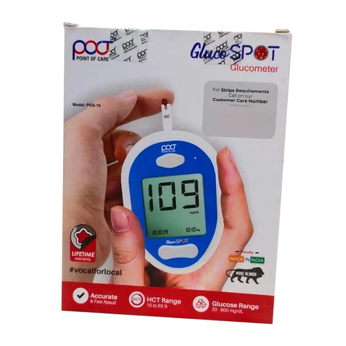 Gluco Spot Glucometer - Plastic Build, 220 Grams, Portable, White | Easy To Operate, Highly Accurate, Safe To Use