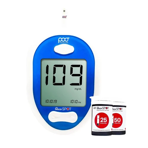 Gluco Spot Glucometer - Plastic Build, 220 Grams, Portable, White | Easy To Operate, Highly Accurate, Safe To Use