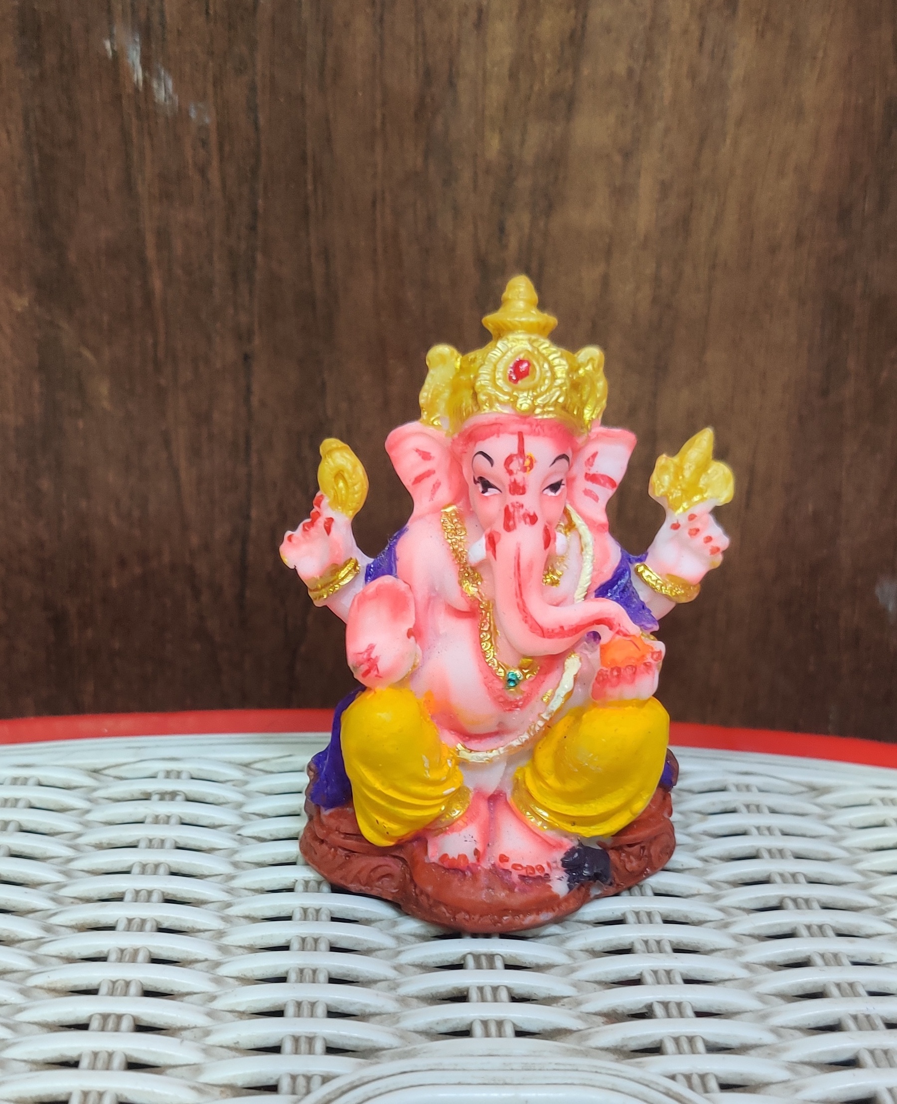 Lord Ganesh Idol - Polyresin Showpiece, 4 Inch Size For Pooja Decoration And Car Dashboard | Religious Theme, Indian Regional Style
