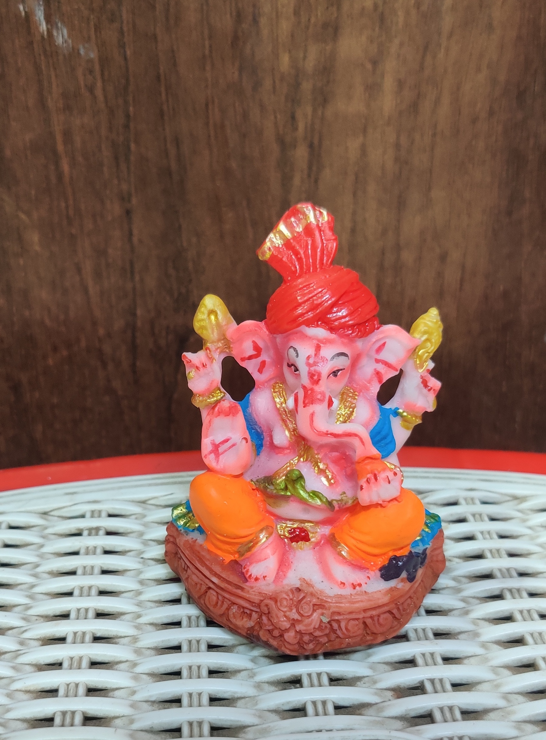 Lord Ganesh Idol - Polyresin Showpiece, 4 Inch Size For Pooja Decoration And Car Dashboard | Religious Theme, Indian Regional Style