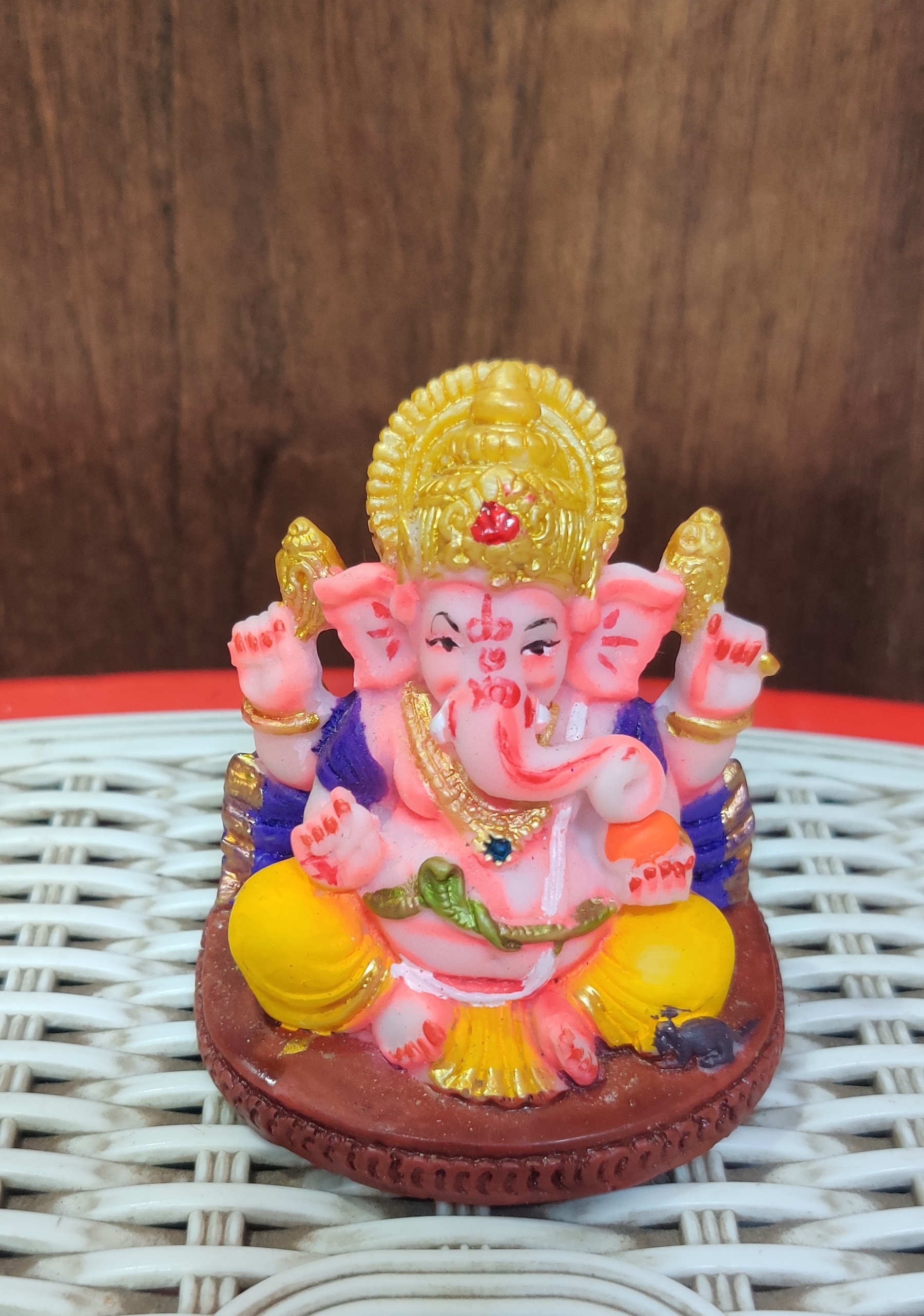 Lord Ganesh Idol - Polyresin Showpiece, 4 Inch Size For Pooja Decoration And Car Dashboard | Religious Theme, Indian Regional Style