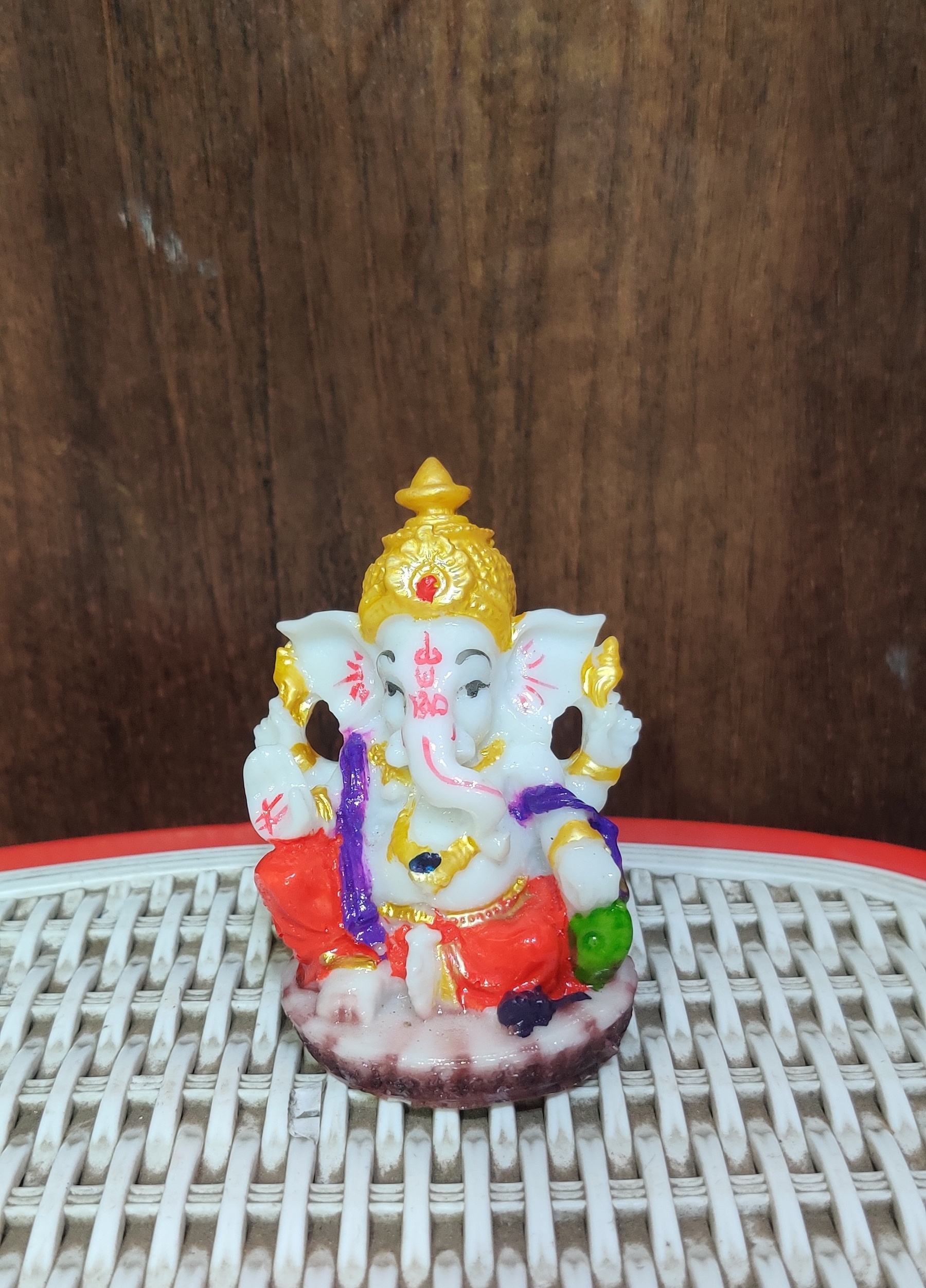 Ganesh Ji Idol - Resin Material, Small Size For Home Decor | Handmade, Religious Indian Style, Perfect For Pooja And Car Dashboard Decoration