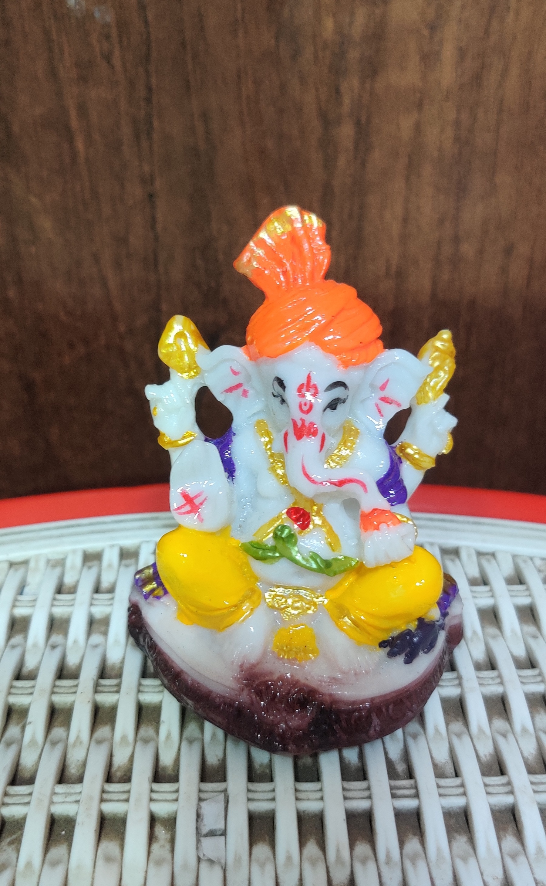 Ganesh Ji Idol - Resin Material, Small Size For Home Decor | Handmade, Religious Indian Style, Perfect For Pooja And Car Dashboard Decoration