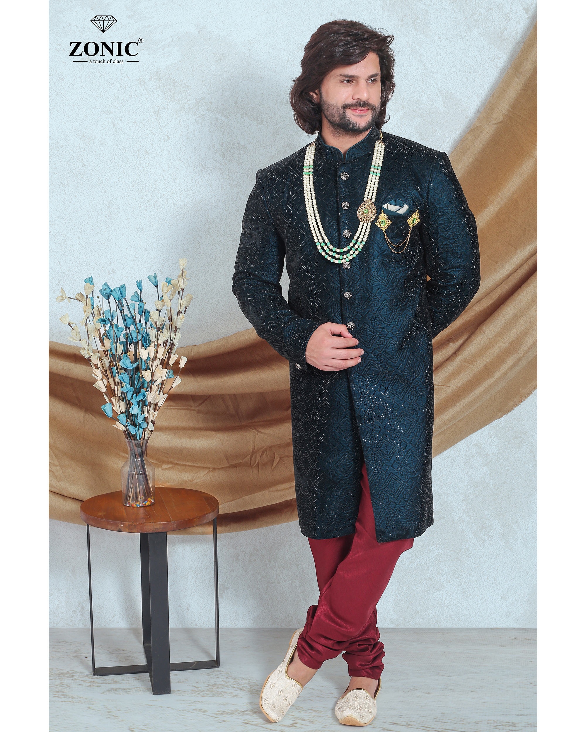 Indo Western Suit - Woolen Velvet, 4 Color Embroidered Design | Long Sleeve For Men, Our Logo Embroidery, Perfect For Winter Wear