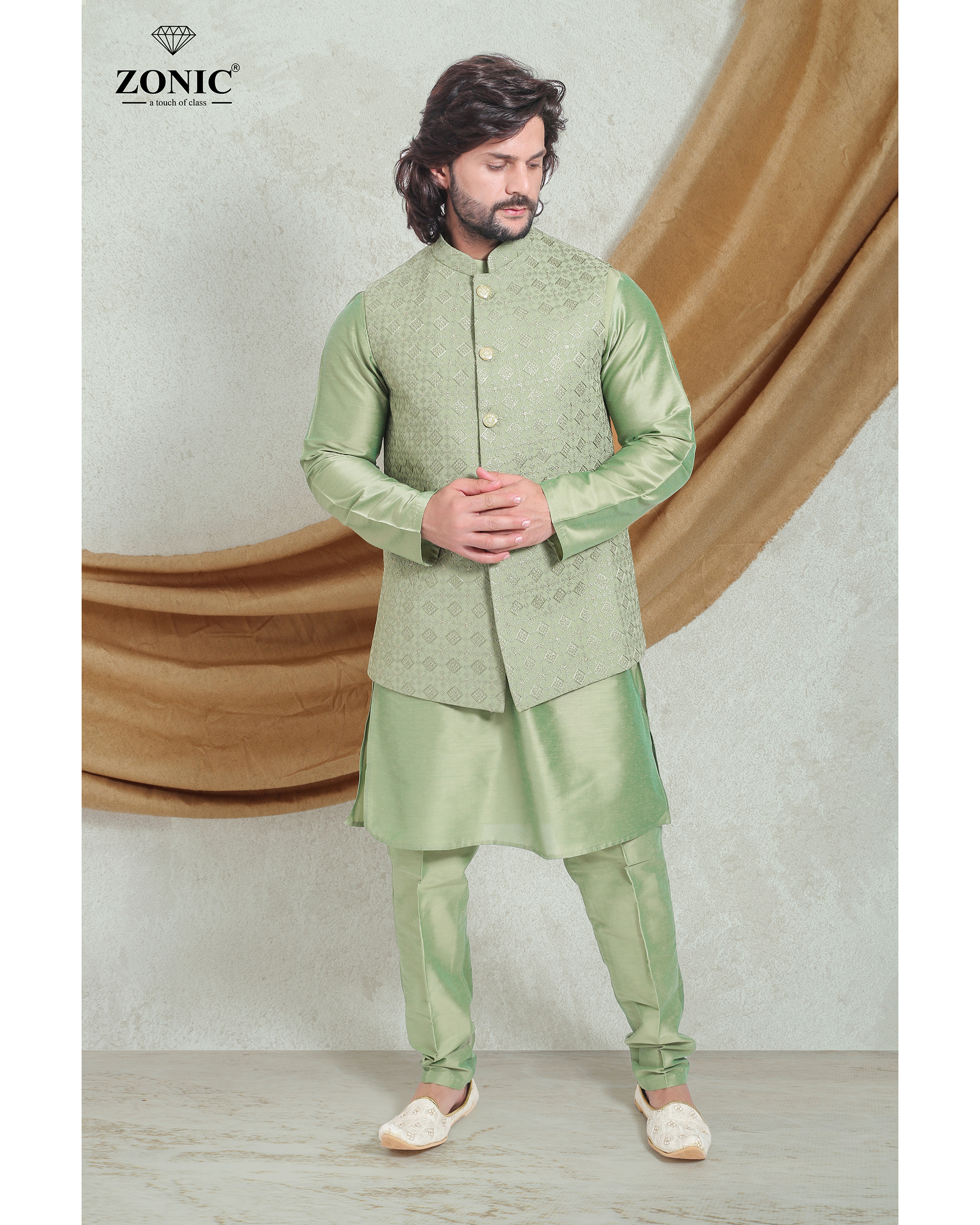 Indo Western - Polyester Sherwani, Xl Size, Embroidered Organza In 5 Best Colors | Full Sleeves & Long Sleeve Design For Men, Dry Clean Only, Badge Logo, Pleat Technics, Ideal For Winter Wear, Ages 18 To 40